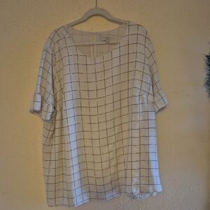 LOFT White and Black Grid Blouse